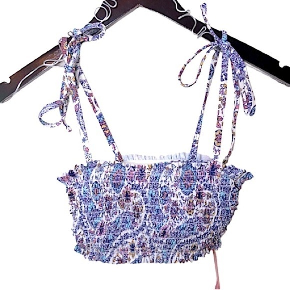 Xhilaration NWT’s Blue Smocked Shirred Bandeau Bikini Swimsuit Top Size Small - Picture 1 of 6